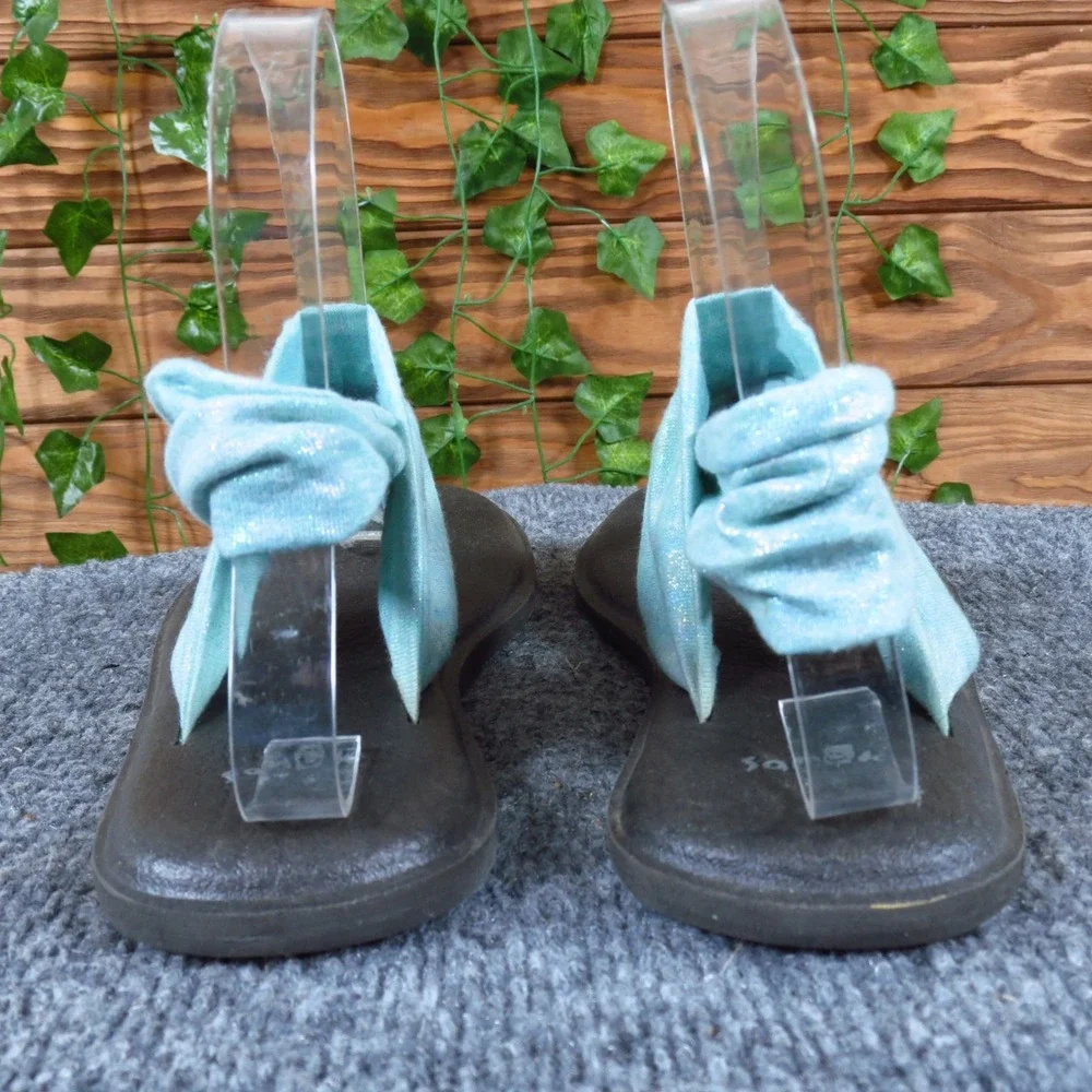 Sanuk Yoga Sling 2 Kids Girls‎ Slingback Sandals Size 5-6 Casual Aqua Metallic